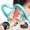 Pressure point neck massager in use targeting neck pain relief and muscle stiffness with rolling massage wheels