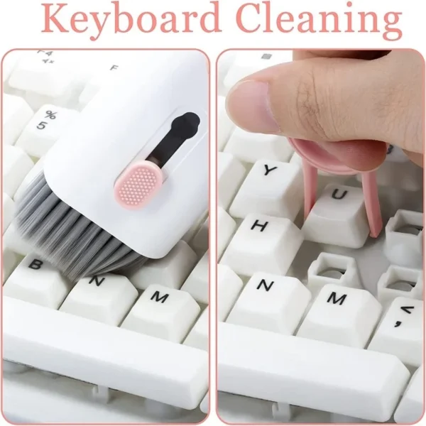 7-in-1 keyboard cleaner kit showing keycap removal and brush cleaning for mechanical keyboard