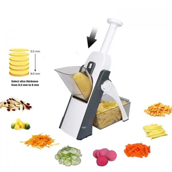 Multifunctional vegetable slicer with adjustable thickness from 0.5mm to 8mm and various cutting styles