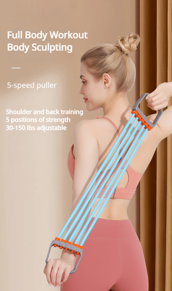 Full body workout with silicone adjustable chest expander for back and shoulder muscle training