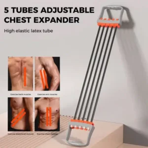 5-tube adjustable chest expander with latex resistance bands for chest, back, arm, and abdominal workouts