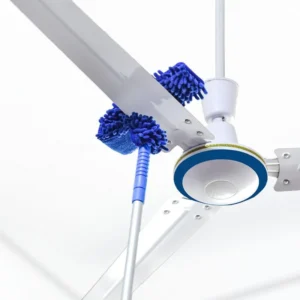 Flexible microfiber duster cleaning both sides of ceiling fan blade using dual-side grip