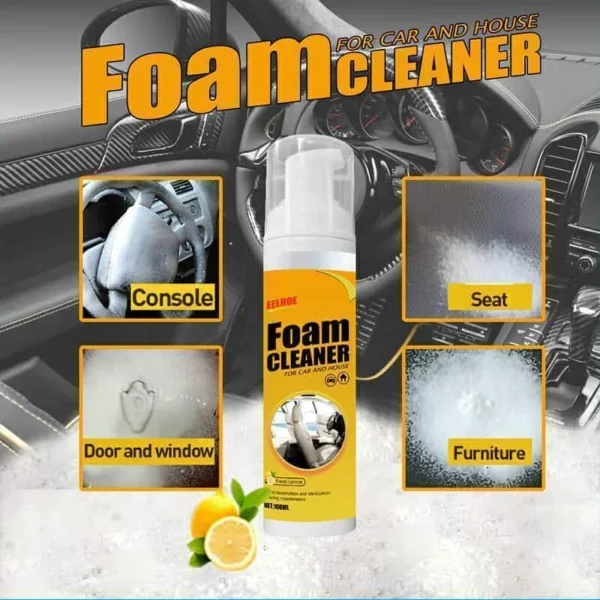 Versatile foam cleaner for console, seats, doors, windows, and furniture - lemon scent