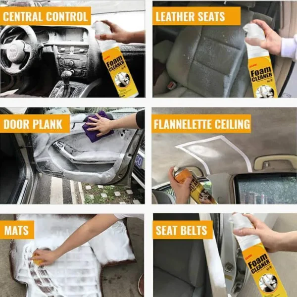Multi-purpose foam cleaner for cars - cleans central control, leather seats, door plank, ceiling, mats, and seat belts