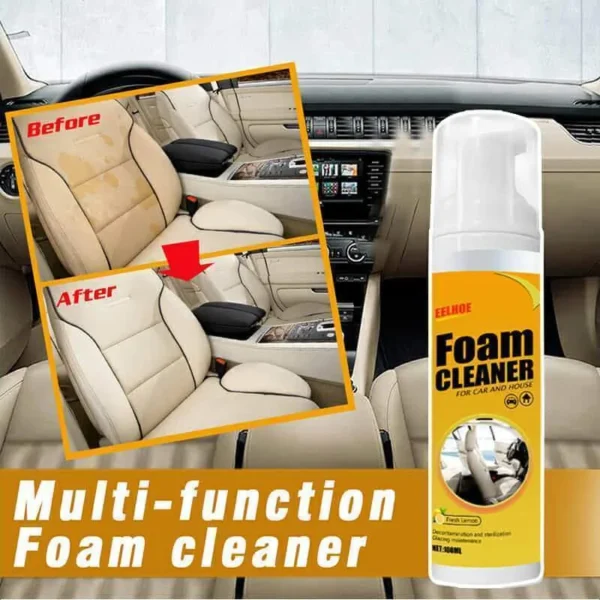 Before and after results using Eelhoe foam cleaner on car seats - effective stain and dirt removal