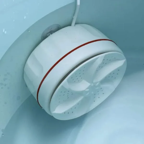 Mini portable washing machine with suction cup mounted in bucket for efficient laundry cleaning