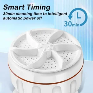 Compact ultrasonic turbine washer with 30-minute smart timing and automatic power-off feature