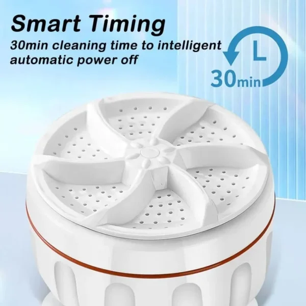 Compact ultrasonic turbine washer with 30-minute smart timing and automatic power-off feature