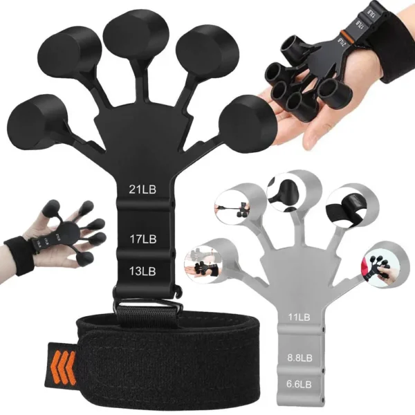 Silicone Gripster Hand Grip Trainer with adjustable resistance levels 13LB to 21LB for finger and wrist strength training
