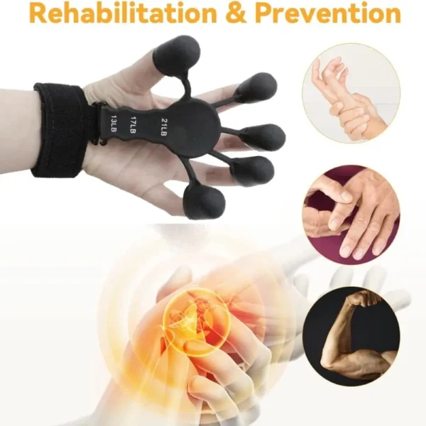 Hand rehabilitation and prevention with Silicone Gripster Hand Grip Trainer for finger pain relief, wrist recovery, and grip strength improvement