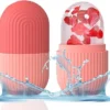 Reusable silicone ice roller with rose petals for soothing and refreshing facial treatment