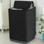 Elegant black washing machine cover for top load washer, waterproof and dustproof design for home use