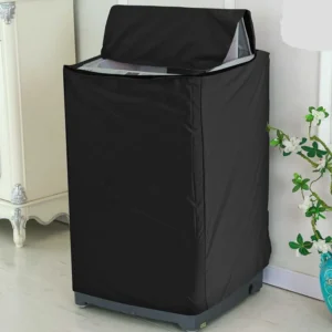 Elegant black washing machine cover for top load washer, waterproof and dustproof design for home use