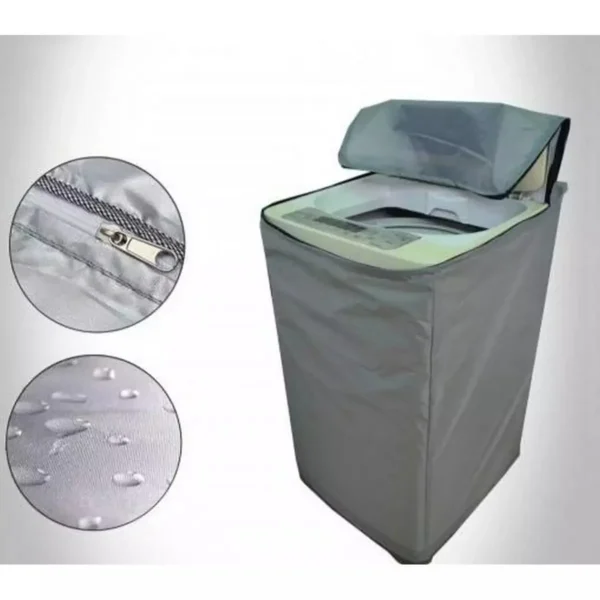 Waterproof and dustproof washing machine cover with durable zipper for top load washer in grey color