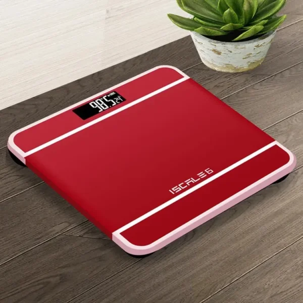 Red 180kg digital bathroom scale with backlit LED display - iScale 6 design