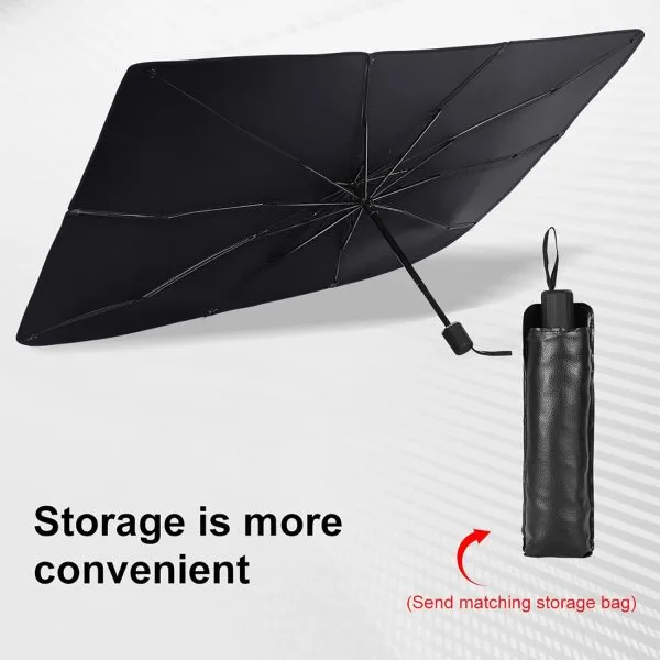 Compact foldable car windshield umbrella with storage bag for easy storage and convenience